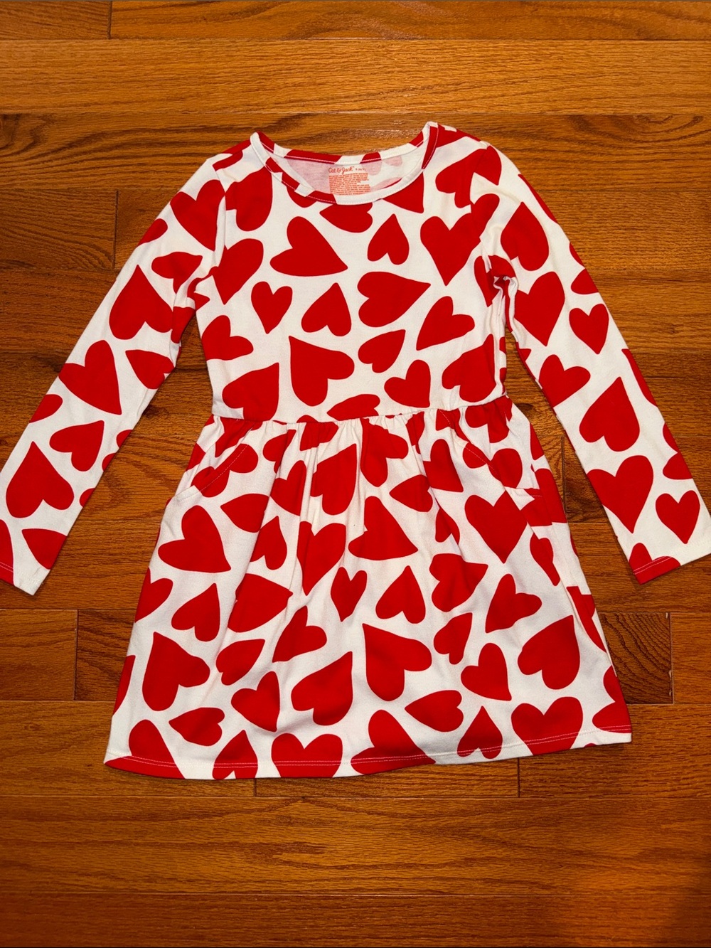 Cat & Jack White Dress with Red Heart Print, Long Sleeve 6/7
